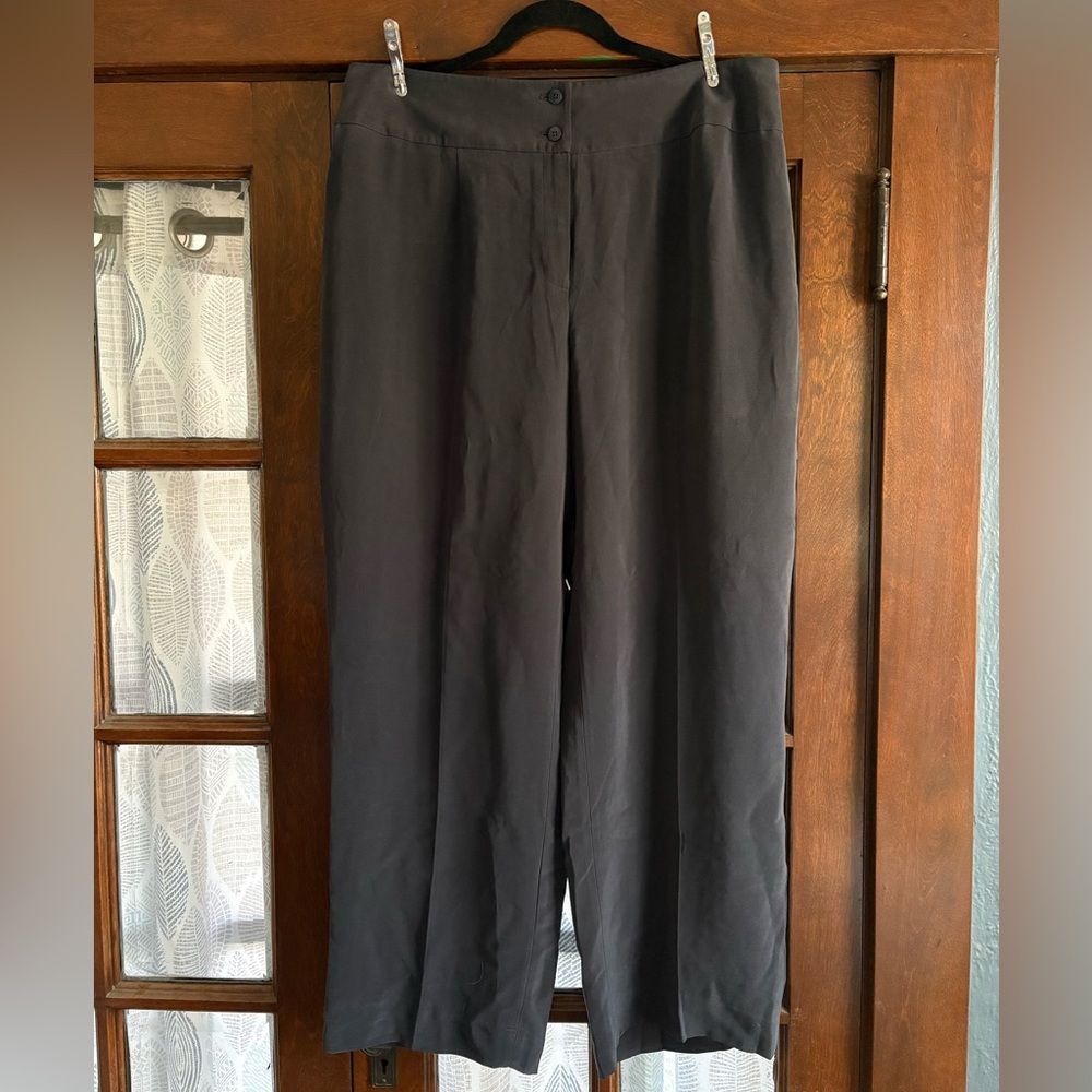NWT Vintage Jones York Collection Washed Sueded Silk Wide Leg Pants Slate 18W